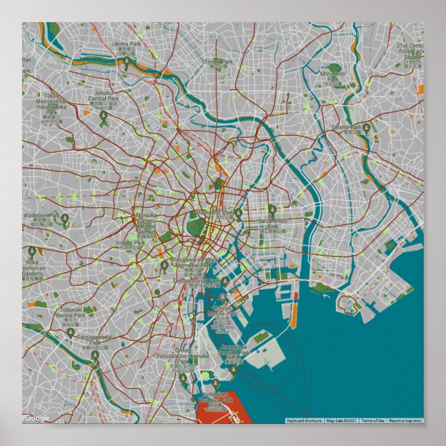 Colourful map of Tokyo Poster (Front)