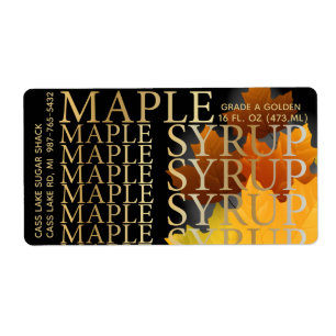 Colourful Maple Leaf Plastic Jug Syrup label