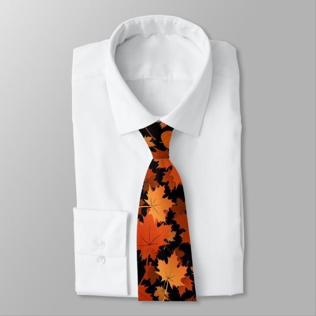 Colourful maple leaves and pumpkins fall pattern tie (Tied)