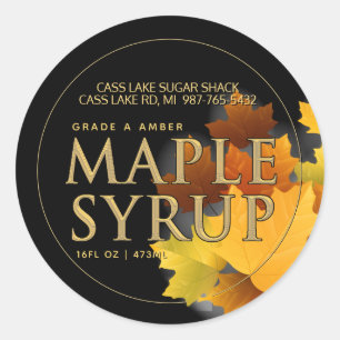 Colourful Maple Leaves Chiseled Text Maple Syrup  Classic Round Sticker