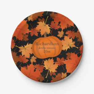 Colourful maple leaves pumpkin fall family reunion paper plate