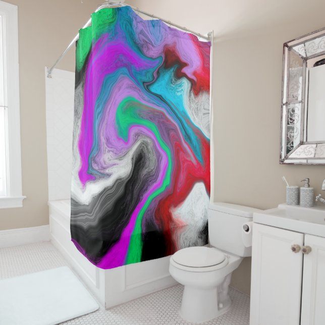 Colourful Marble Art Explosion   Shower Curtain (In Situ)