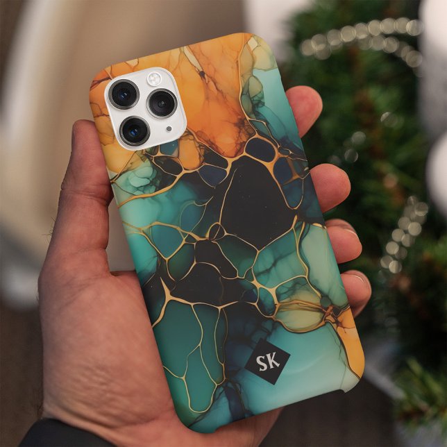 Colourful Marble Blue Abstract Glass Art Monogram Case-Mate iPhone Case (Creator Uploaded)