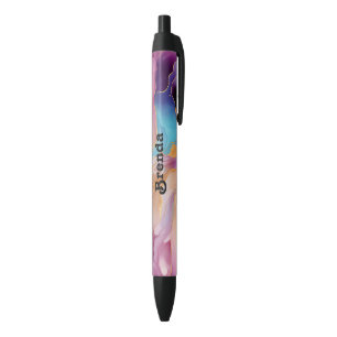 Colourful marble like texture custom name black ink pen