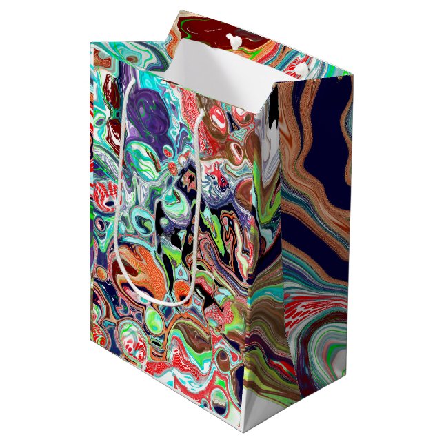 Colourful Marble Pour Paint Birthday   Medium Gift Bag (Front Angled)