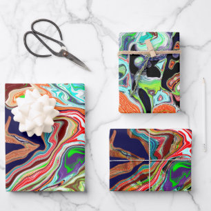 Colourful Marble Pour Paint Birthday Wrapping Paper Sheet