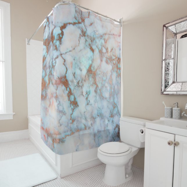Colourful Marble Stone Texture Shower Curtain (In Situ)