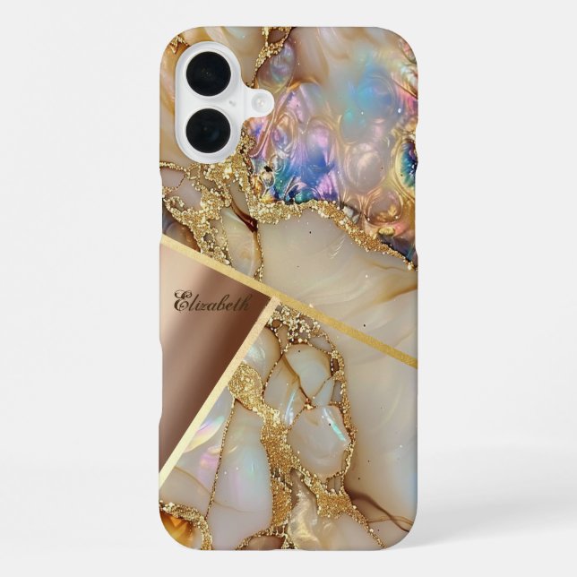 Colourful Marble Texture,Gold Glitter Geometric iPhone Case (Back)