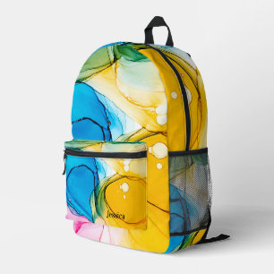 Colourful Marbled Alcohol Ink Customisable Name Printed Backpack