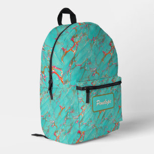 Colourful Marbled Faux Turquoise With Your Name Printed Backpack