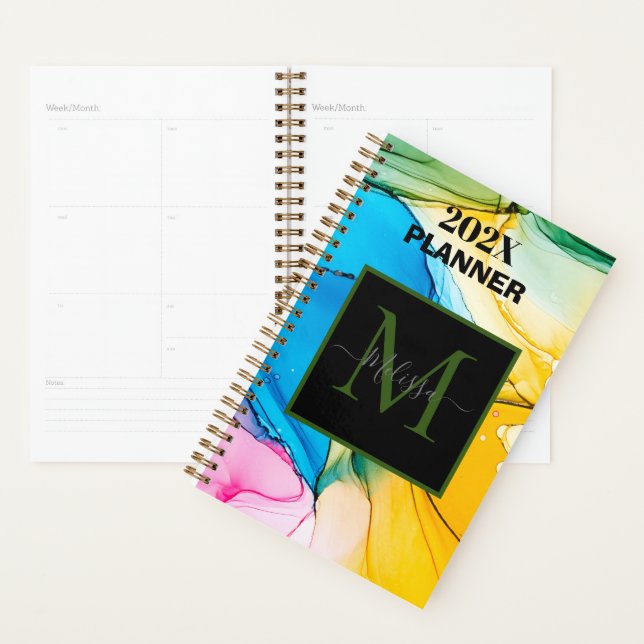 Colourful Marbled Monogram Name Planner (Display)