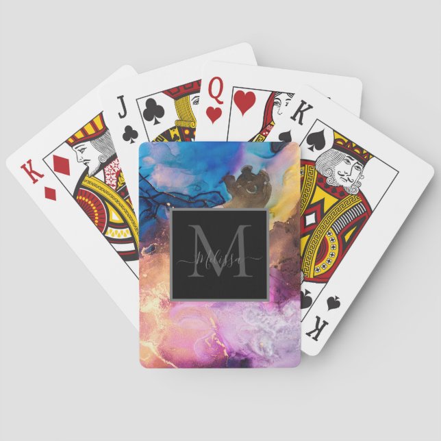Colourful Marbled Monogram Playing Cards (Back)