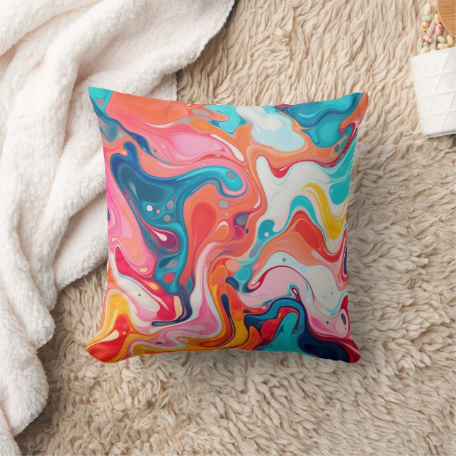 Colourful Marbled Pattern Paint Design Cushion (Blanket)