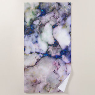 Colourful Marbled With Blue Glitter Beach Towel