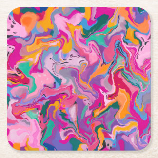 Colourful Marbleised Partyware Square Paper Coaster