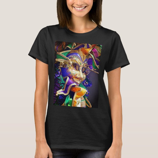 Colourful Mardi Gras Face Mask T-shirt (Front)
