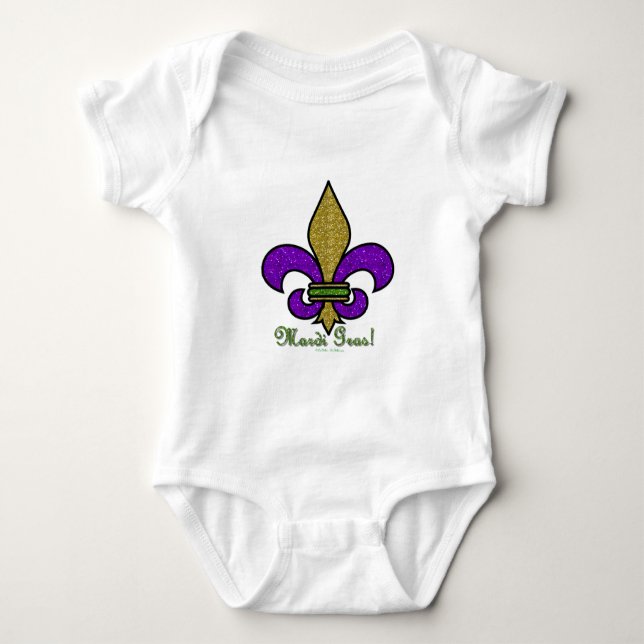Colourful Mardi Gras Fleur De Lis Baby Bodysuit (Front)