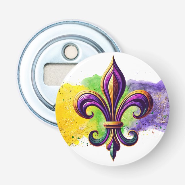 Colourful Mardi Gras Fleur de lis  Bottle Opener (Front)