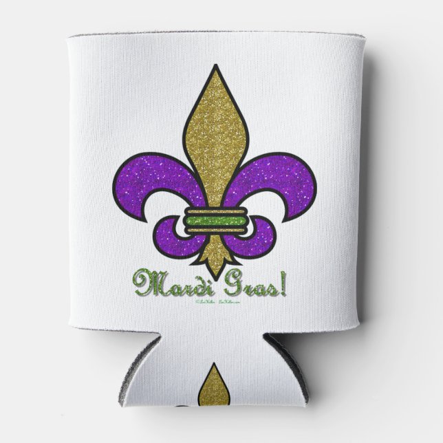 Colourful Mardi Gras Fleur De Lis Can Cooler (Front)