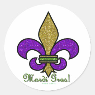 Colourful Mardi Gras Fleur De Lis Classic Round Sticker