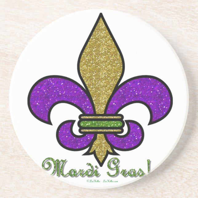 Colourful Mardi Gras Fleur De Lis Coaster (Front)