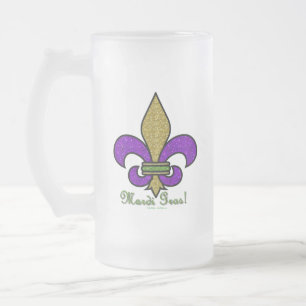 Colourful Mardi Gras Fleur De Lis Frosted Glass Beer Mug