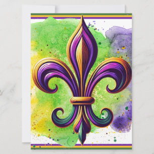 Colourful Mardi Gras Fleur de lis Holiday Card