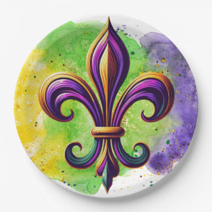 Colourful Mardi Gras Fleur de lis  Paper Plate