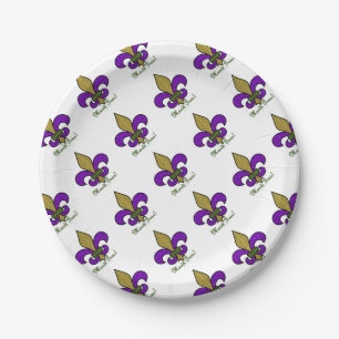 Colourful Mardi Gras Fleur De Lis Paper Plate