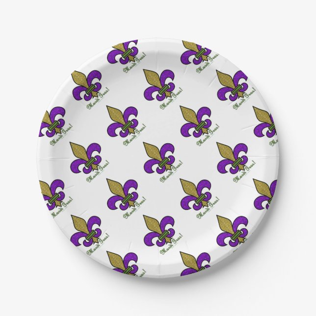 Colourful Mardi Gras Fleur De Lis Paper Plate (Front)