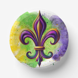 Colourful Mardi Gras Fleur de lis  Paper Plate