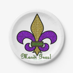 Colourful Mardi Gras Fleur De Lis Paper Plate