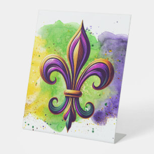 Colourful Mardi Gras Fleur de lis Pedestal Sign