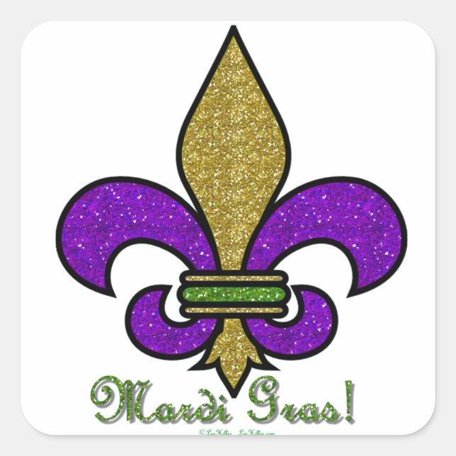 Colourful Mardi Gras Fleur De Lis Square Sticker (Front)