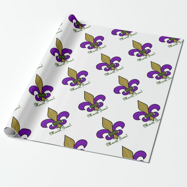 Colourful Mardi Gras Fleur De Lis Wrapping Paper (Unrolled)