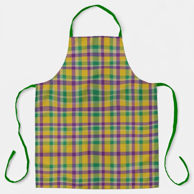 Colourful Mardi Gras gingham patterned Apron (Front)