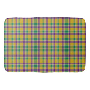 Colourful Mardi Gras gingham patterned Bath Mat