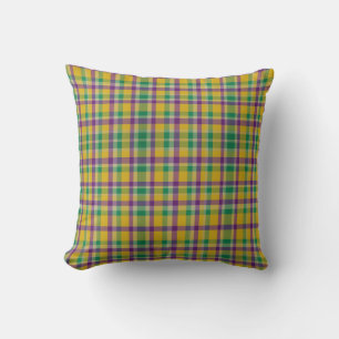 Colourful Mardi Gras gingham patterned Cushion