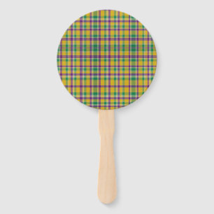 Colourful Mardi Gras gingham patterned Hand Fan