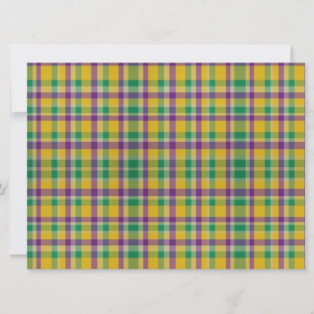 Colourful Mardi Gras gingham patterned Holiday Card (Front)
