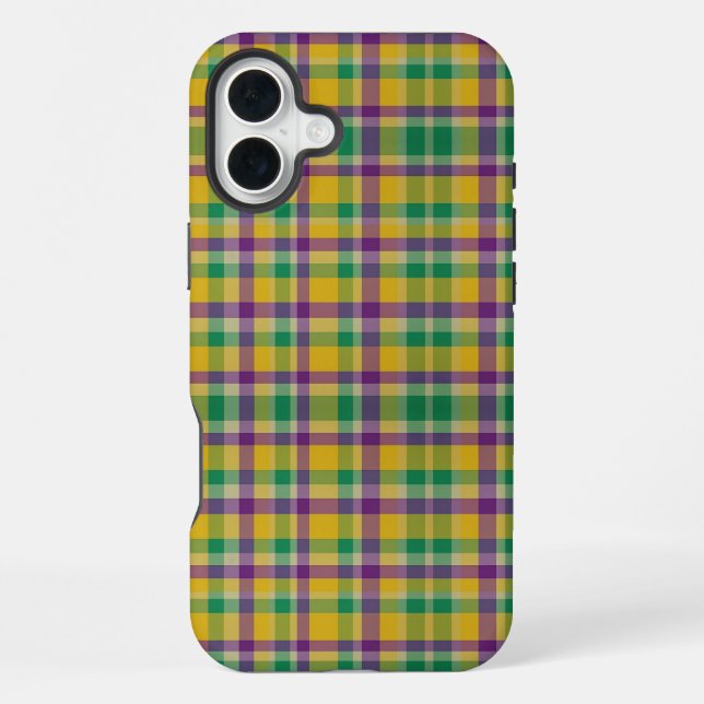 Colourful Mardi Gras gingham patterned iPhone Case (Back)