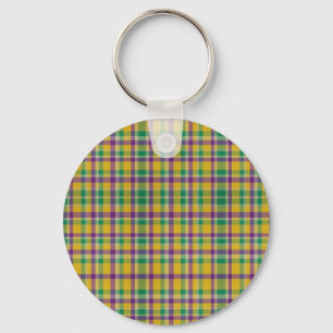 Colourful Mardi Gras gingham patterned Key Ring