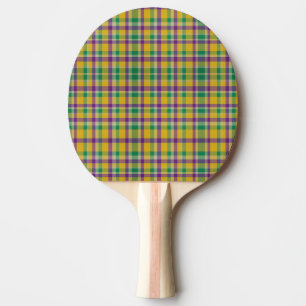 Colourful Mardi Gras gingham patterned Ping Pong Paddle