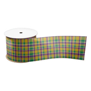 Colourful Mardi Gras gingham patterned Satin Ribbon
