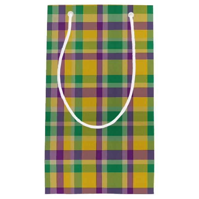 Colourful Mardi Gras gingham patterned Small Gift Bag (Front)
