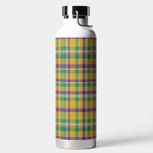 Colourful Mardi Gras gingham patterned Water Bottle