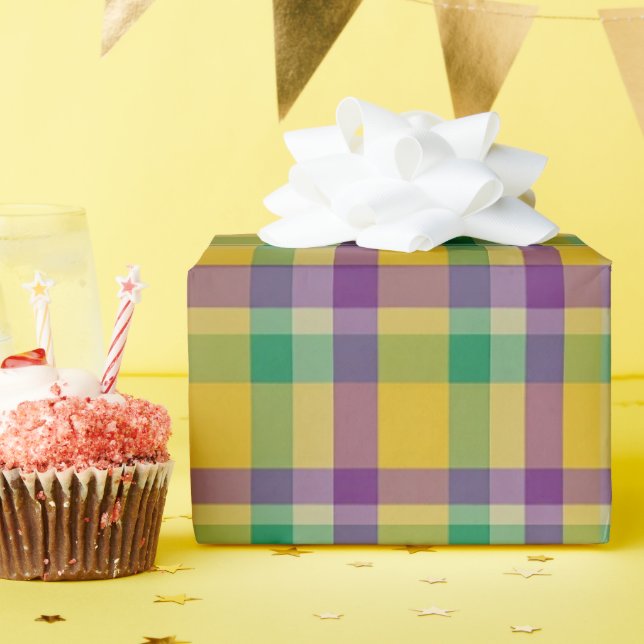 Colourful Mardi Gras gingham patterned Wrapping Paper (Birthday Party)