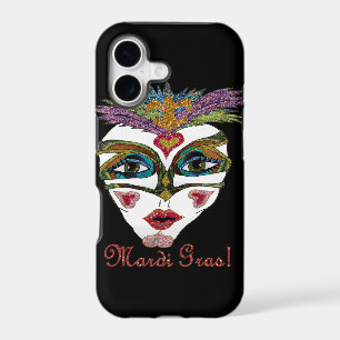 Colourful Mardi Gras Glitter Feather Mask