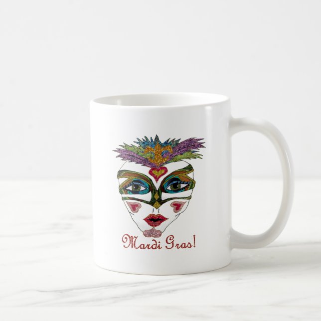 Colourful Mardi Gras Glitter Feather Mask Coffee Mug (Right)