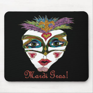 Colourful Mardi Gras Glitter Feather Mask Mouse Pad